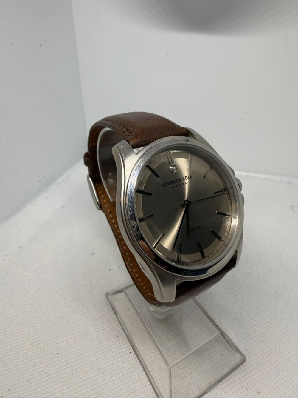 Kenneth Cole New York Men 10027417 Grey Dial Diamond Marker Brown Leather Watch - Picture 8 of 13